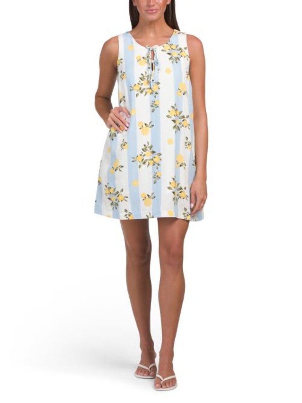 MARTHA STEWART COLLECTION Linen Blend Trapeze Striped Mini Dress